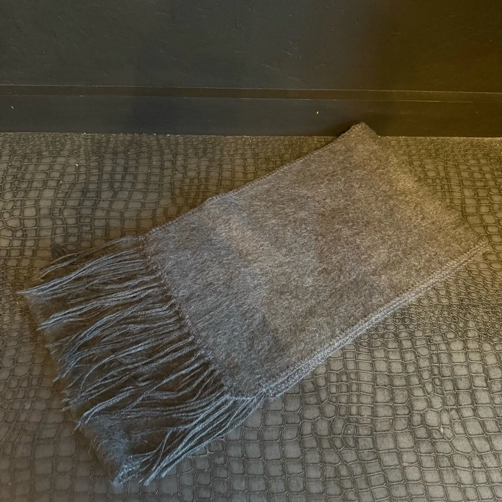 Gray Fringed Scarf 100% baby Alpaca Color Gray